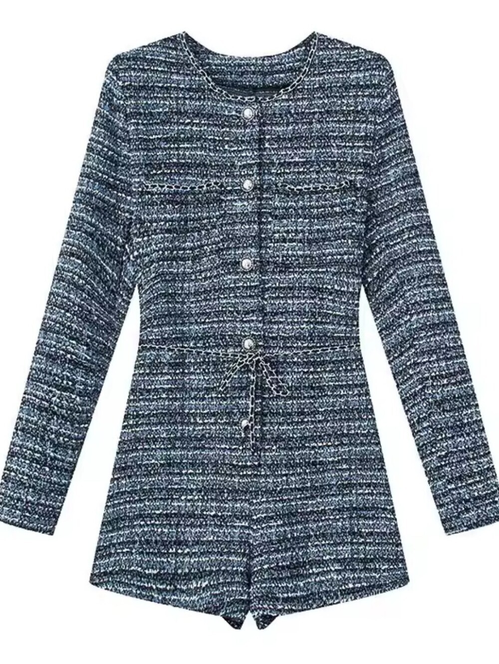 Women's Slim Fit Stretch Jumpsuit French Luxury Lady Style Tweed